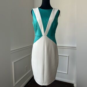 Jax Teal and White Midi Sleeveless Dress, Size 6, NWT
